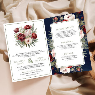 Convite Noiva Floral Rosa Bege Borgonha Tudo em Um Casamen