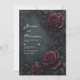 Convite Noiva Floral Rosa Borgonha Carvão Escuro Temperame