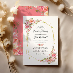 Convite Noiva Floral Rosa com Moldura Dourada