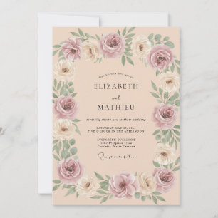 Convite Noiva Floral Rosa Empoeirada Casamento