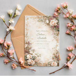 Convite Noiva Floral Rosa Sepia Vintage em Tons Pastéis