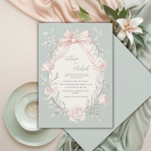 Convite Noiva Floral Rosa Verde Salvia Vintage Casamento