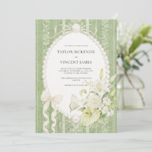 Convite Noiva Floral Verde Sage Grandmillenial Elegante