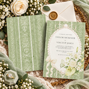 Convite Noiva Floral Verde Sage Grandmillenial Elegante