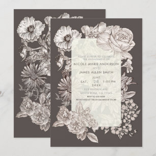 Convite Noiva Floral Vintage Moderno Marfim e Cinza