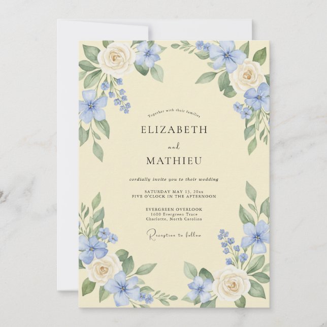 Convite Noiva Florescer Azul Céu Casamento (Frente)