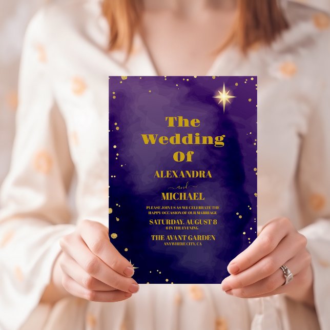 Convite Noiva Galáxia Noite Estrelada Azul Roxo Dourado (Criador carregado)