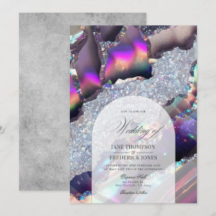 Convite Noiva Geode Mármore Ágata Holográfico Falso Glam