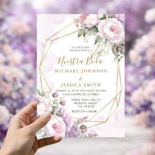 Convite Noiva Geométrica Rosa Blush Nuestra Boda Casamento