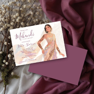 Convite Noiva Glamourosa Mehendi Henna Ameixa TLW26