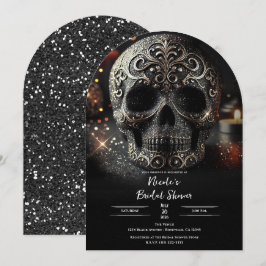 Convite Noiva Gótica Brilho Glitter Preto Caveira