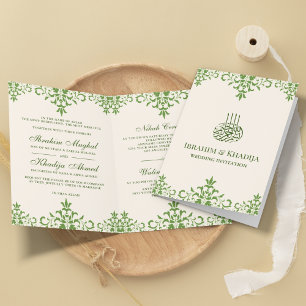 Convite Noiva Islâmica Muçulmana em Damasco Creme e Verde