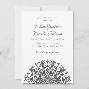 Convite Noiva Mandala Abstrata Retro Off Branco Giz