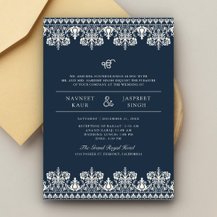 Convite Noiva Marfim Damask Borda Anand Karaj Casamento Si