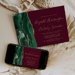 Convite Noiva Moderno Esmeralda Verde Ouro Ágata Burgundy 
