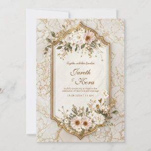 Convite Noiva Moldura Dourada Mármore Floral Rubor