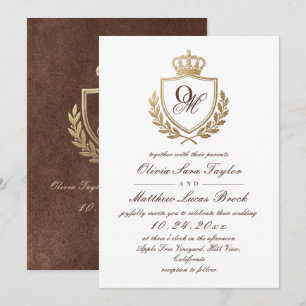 Convite Noiva Monograma Real Textura Falso Veludo Marrom C