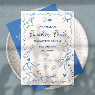 Convite Noiva na Praia   Azul   Desenho à Mão Caprichoso 
