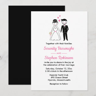 Convite Noiva Noivo Cartoon Caprichoso Casamento Preto