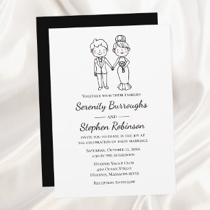 Convite Noiva Noivo Cartoon Caprichoso Casamento Preto 