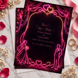 Convite Noiva Noivo Casamento Amor Neon Rosa Brilho