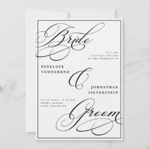 Convite Noiva & Noivo Casamento Preto Branco Caligrafia