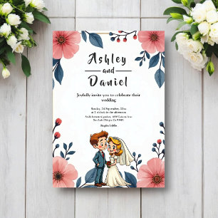 Convite Noiva Noivo Floral Elegante Aquarela Casamento Chi
