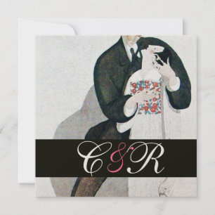 CONVITE NOIVA & NOIVO ROMÂNTICOS MONOGRAMA DE FESTA DE CAS