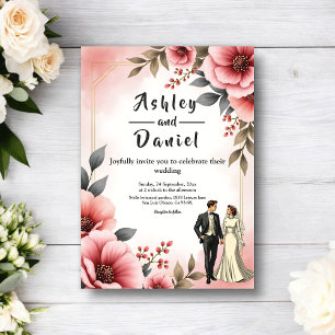 Convite Noiva Noivo Rosa Empoeirado Floral Casamento Blush