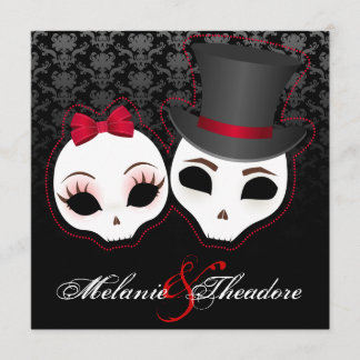 Convite Noiva & noivo Skullies (vermelho)