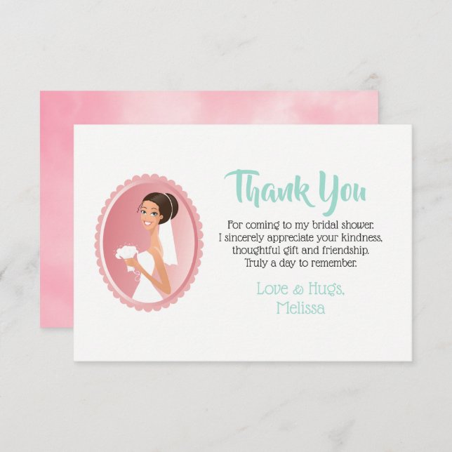 Convite Noiva num véu com Obrigados Chás de panela Buquês (Frente/Verso)