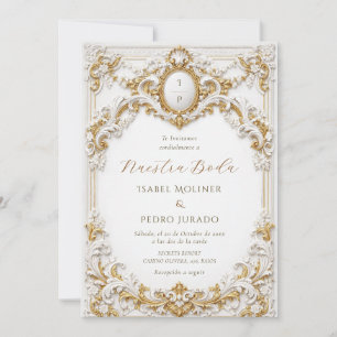 Convite Noiva Ouro Branco Vitoriano Barroco Nossa Boda Cas