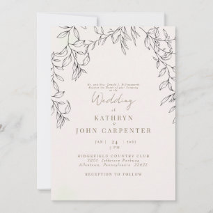 Convite Noiva Pais Casamento Texto Dourado Folhagem Rosa