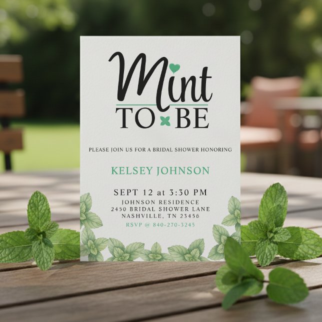 Convite Noiva Para Ser Chá de Fraldas de Hortelã (Mint to Be Mint Leaf Bridal Shower Invitation
)