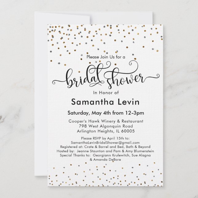 Convite Noiva Personalizada Dourado Prata Confete (Frente)