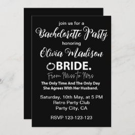 Convite Noiva Preta e Branca para ser Festa de solteira