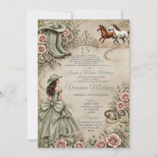 Convite Noiva Princesa Verde Sage Rústica Quinceañera Ocid