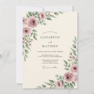 Convite Noiva Romance Flor de Rosa Empoeirada Casamento