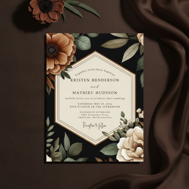 Convite Noiva Romance Floral Âmbar Outono (Criador carregado)
