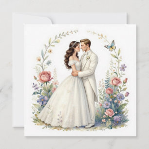 Convite Noiva Romântica Noivo Floral Casal de Noivos Elega