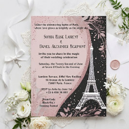 Convite Noiva Romântica Prateada Noite Parisiense Rosa Cor