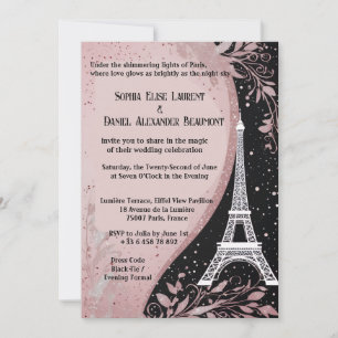 Convite Noiva Romântica Prateada Noite Parisiense Rosa Cor