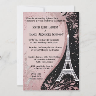 Convite Noiva Romântica Prateada Noite Parisiense Rosa Cor