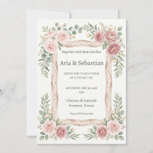 Convite Noiva Rosa Bege com Renda Quadro Casamento