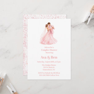 Convite Noiva Rosa & Casais Dançando Bolo de Casamento
