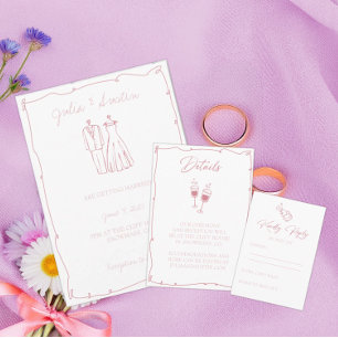 Convite Noiva-rosa-esbranquiçada Desenhada e Casamento de 