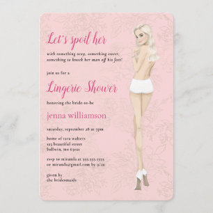 Convite Noiva rosa na chá de lingerie de calcinhas