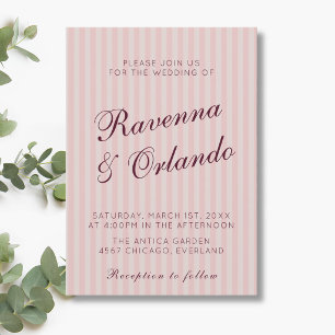 Convite Noiva Rosa Retro Listras Vinho Burgundy Casamento