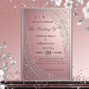 Convite Noiva Rosa Vinha Brilho Prata Floral Casamento