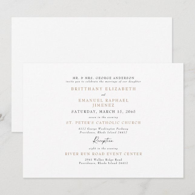 Convite Noiva Simples Branco & Ouro Pais Casamento  (Frente/Verso)